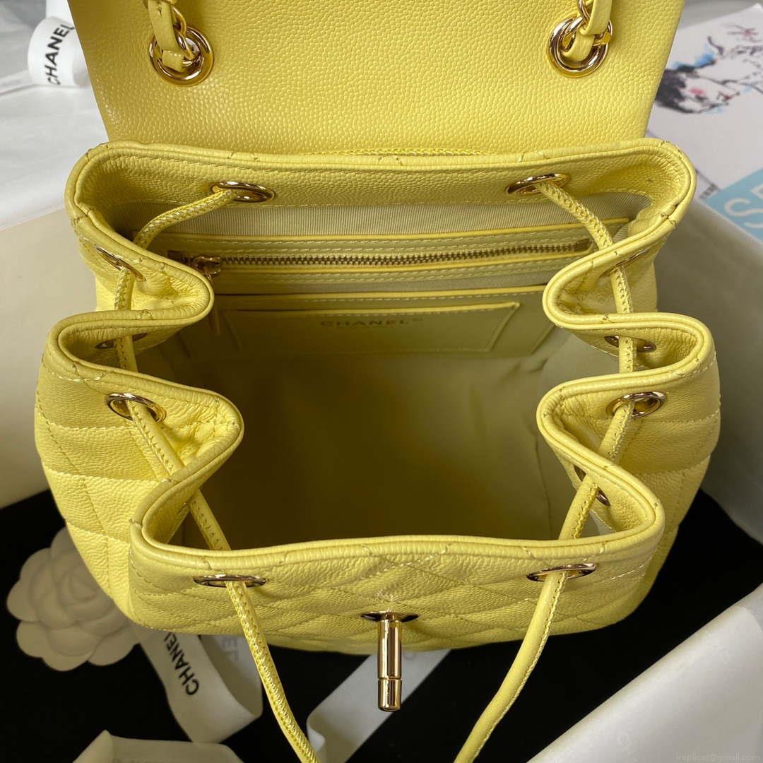 Chanel AS4059 Large Backpack Grained Shiny Calfskin & Gold-Tone Metal Yellow