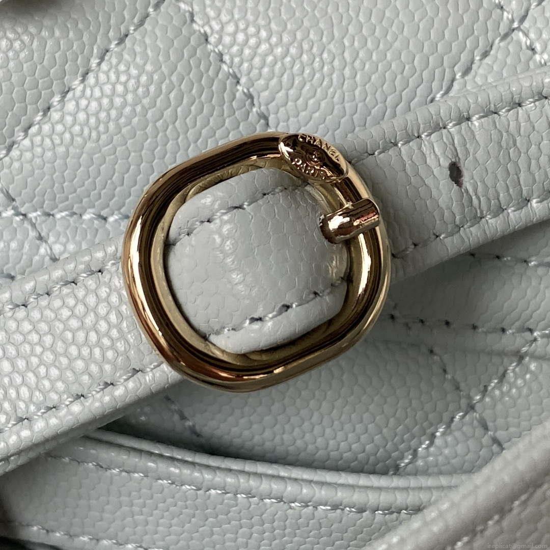 Chanel AS4058 Backpack Grained Shiny Calfskin & Gold-Tone Metal Light Blue