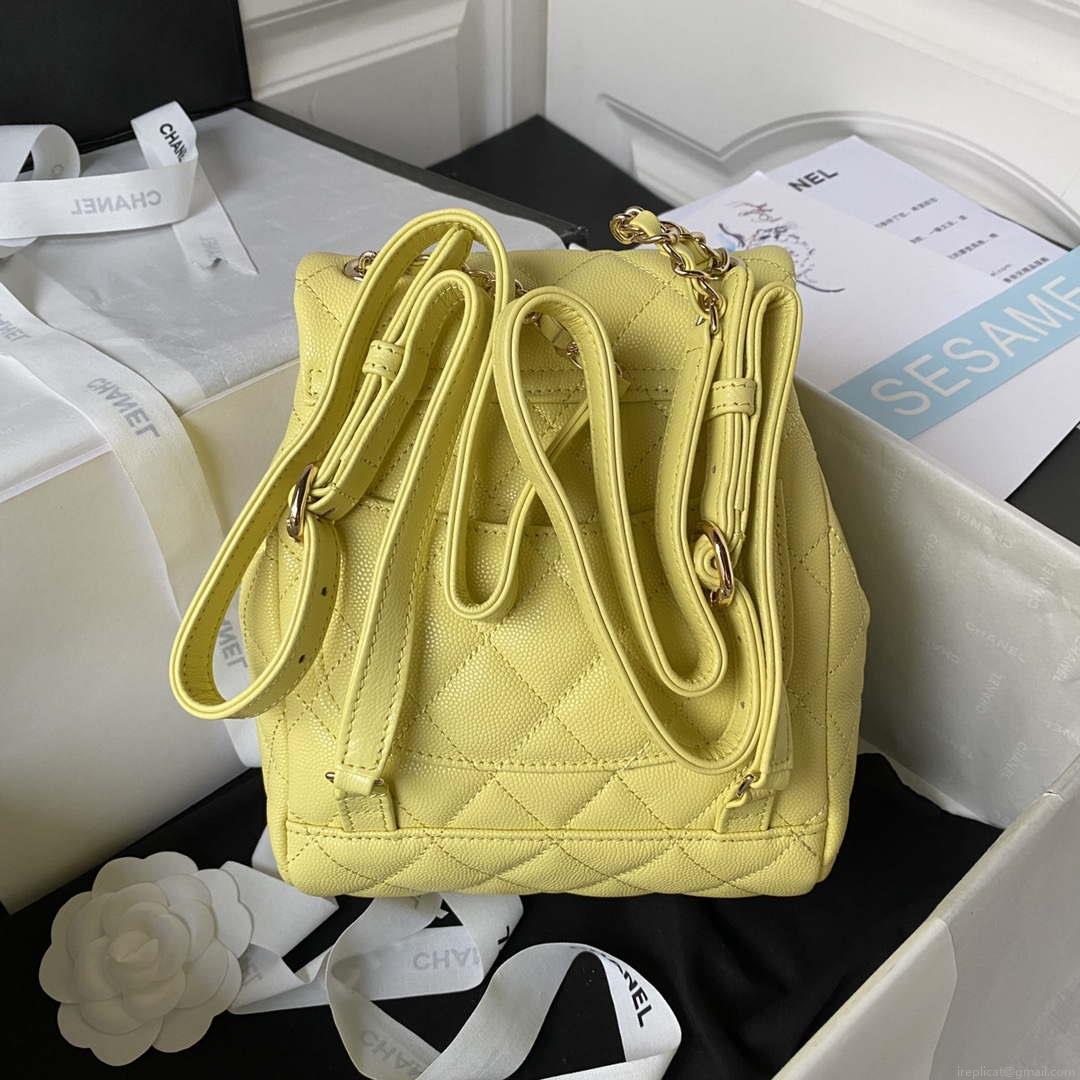 Chanel AS4058 Backpack Grained Shiny Calfskin & Gold-Tone Metal Yellow