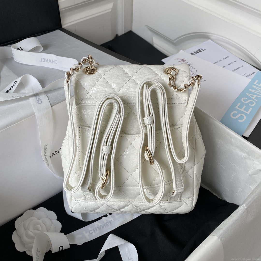 Chanel AS4058 Backpack Grained Shiny Calfskin & Gold-Tone Metal White