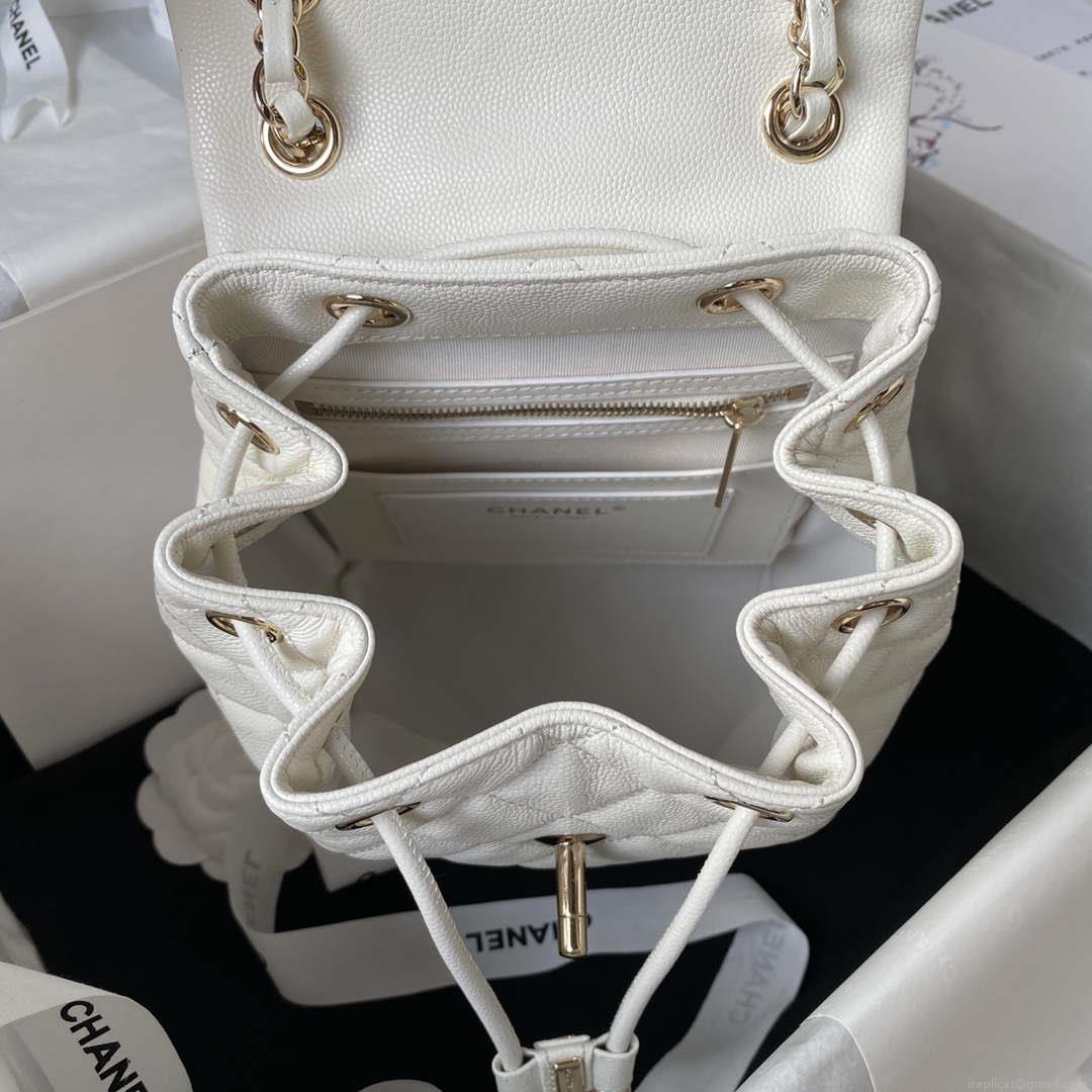 Chanel AS4058 Backpack Grained Shiny Calfskin & Gold-Tone Metal White