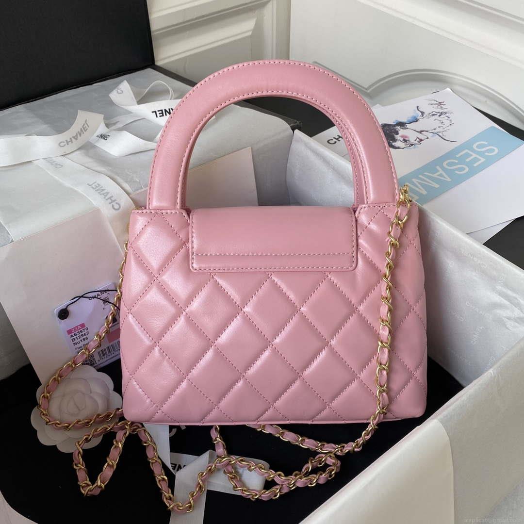 Chanel AS3970 Flap Bag with top handle Lambskin gold tone metal Pink