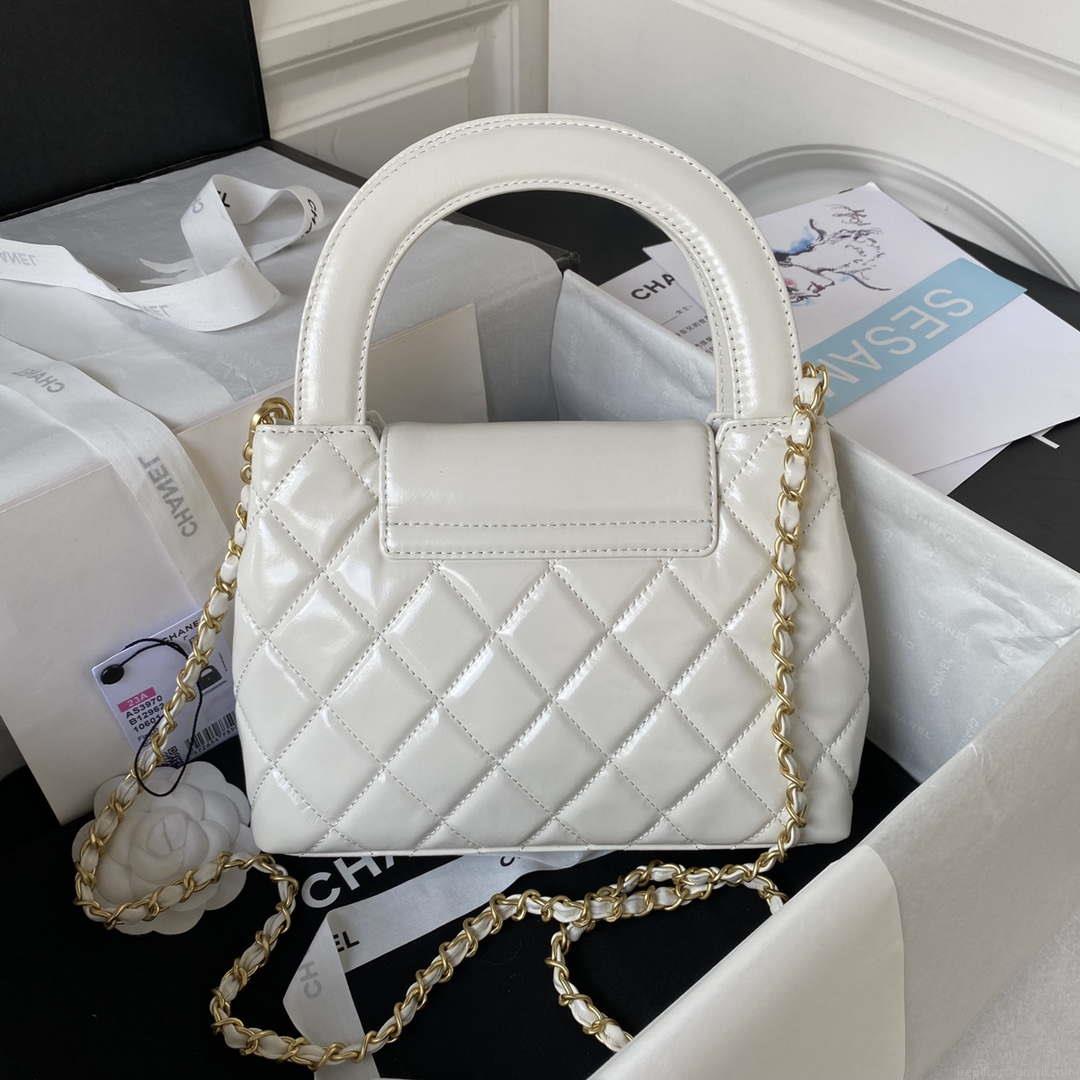 Chanel AS3970 Flap Bag with top handle Lambskin gold tone metal White