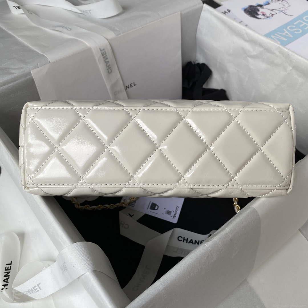 Chanel AS3970 Flap Bag with top handle Lambskin gold tone metal White