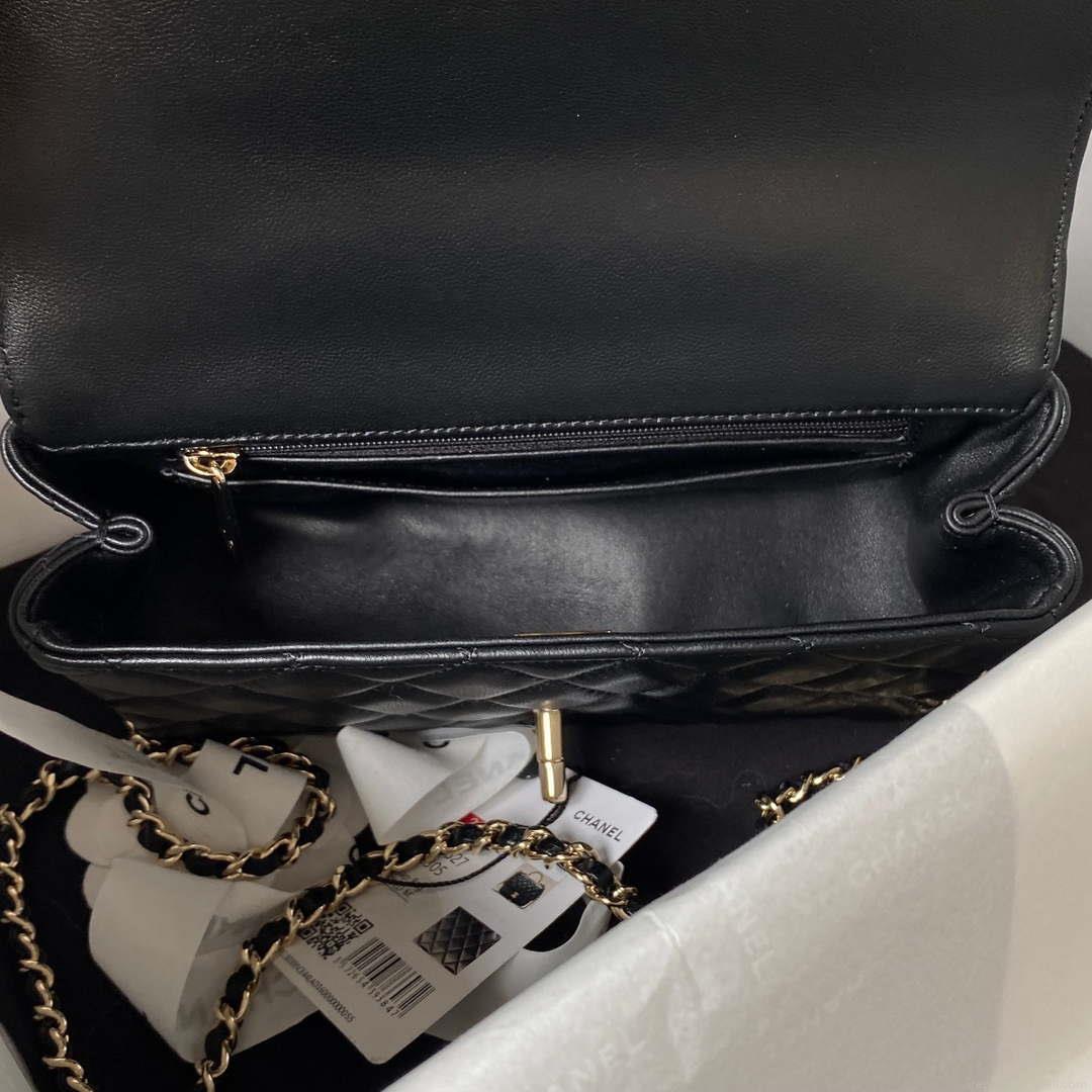Chanel AS4141 Camellia Embossed With top Handle Bag Black