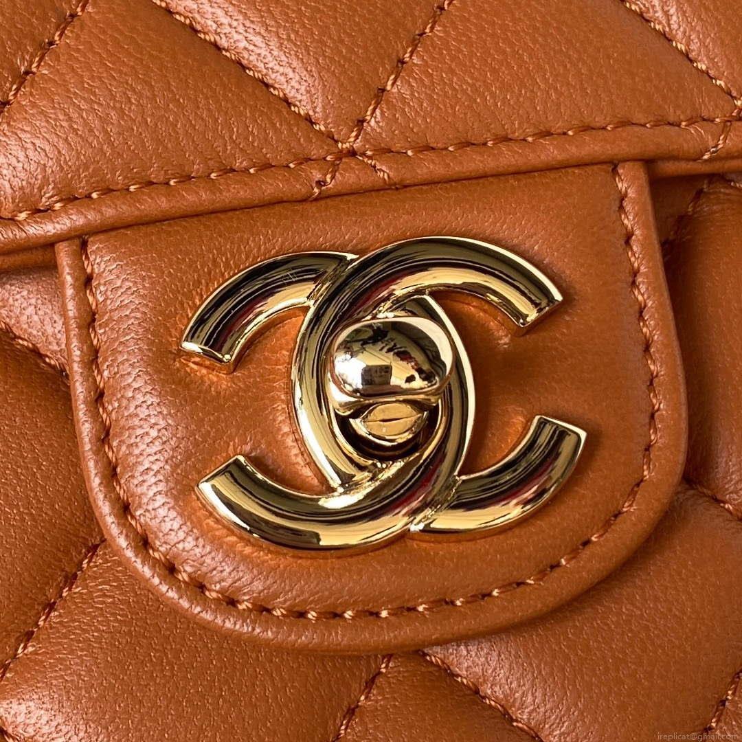 Chanel AS4140 Camellia Embossed With top Handle Bag Caramel