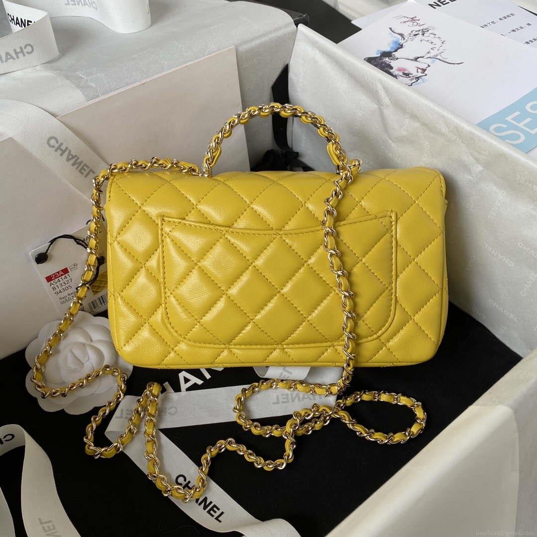 Chanel AS4141 Camellia Embossed With top Handle Bag Yellow