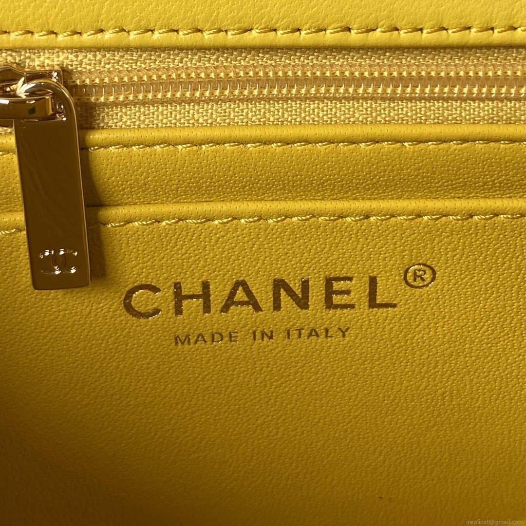 Chanel AS4141 Camellia Embossed With top Handle Bag Yellow
