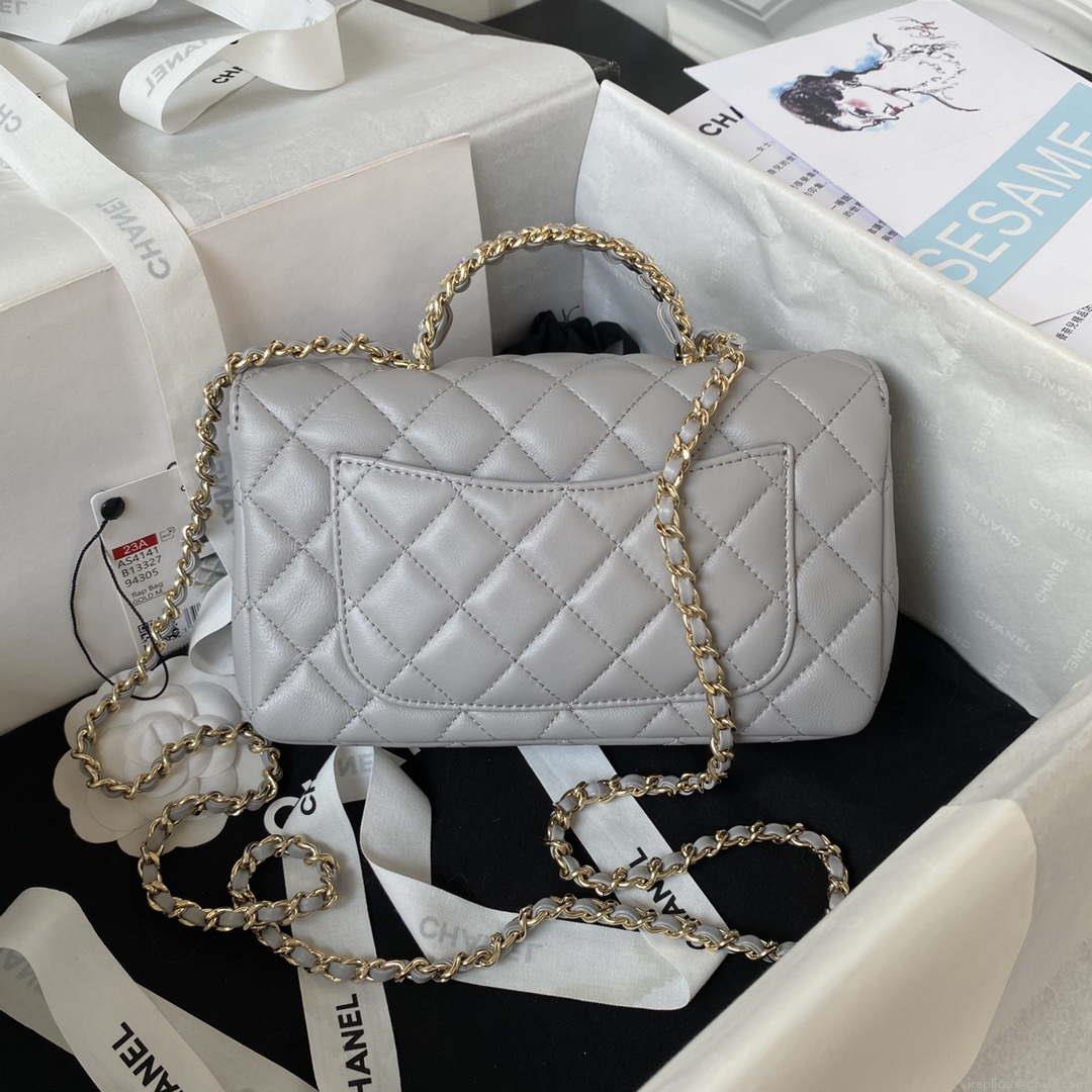 Chanel AS4141 Camellia Embossed With top Handle Bag Gray