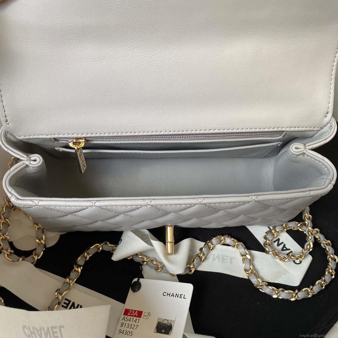 Chanel AS4141 Camellia Embossed With top Handle Bag Gray