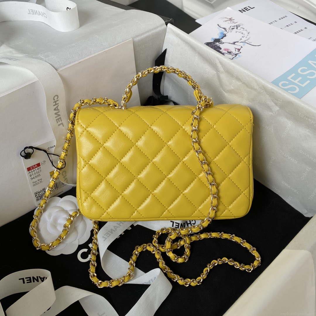 Chanel AS4140 Camellia Embossed With top Handle Bag Yellow