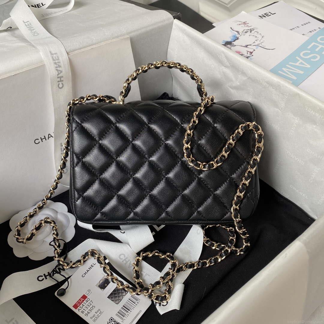 Chanel AS4140 Camellia Embossed With top Handle Bag Black
