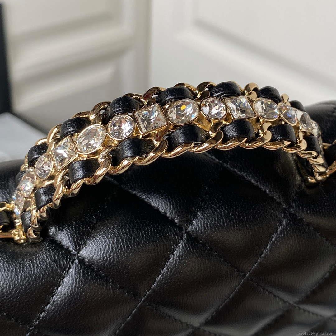Chanel AS4140 Camellia Embossed With top Handle Bag Black