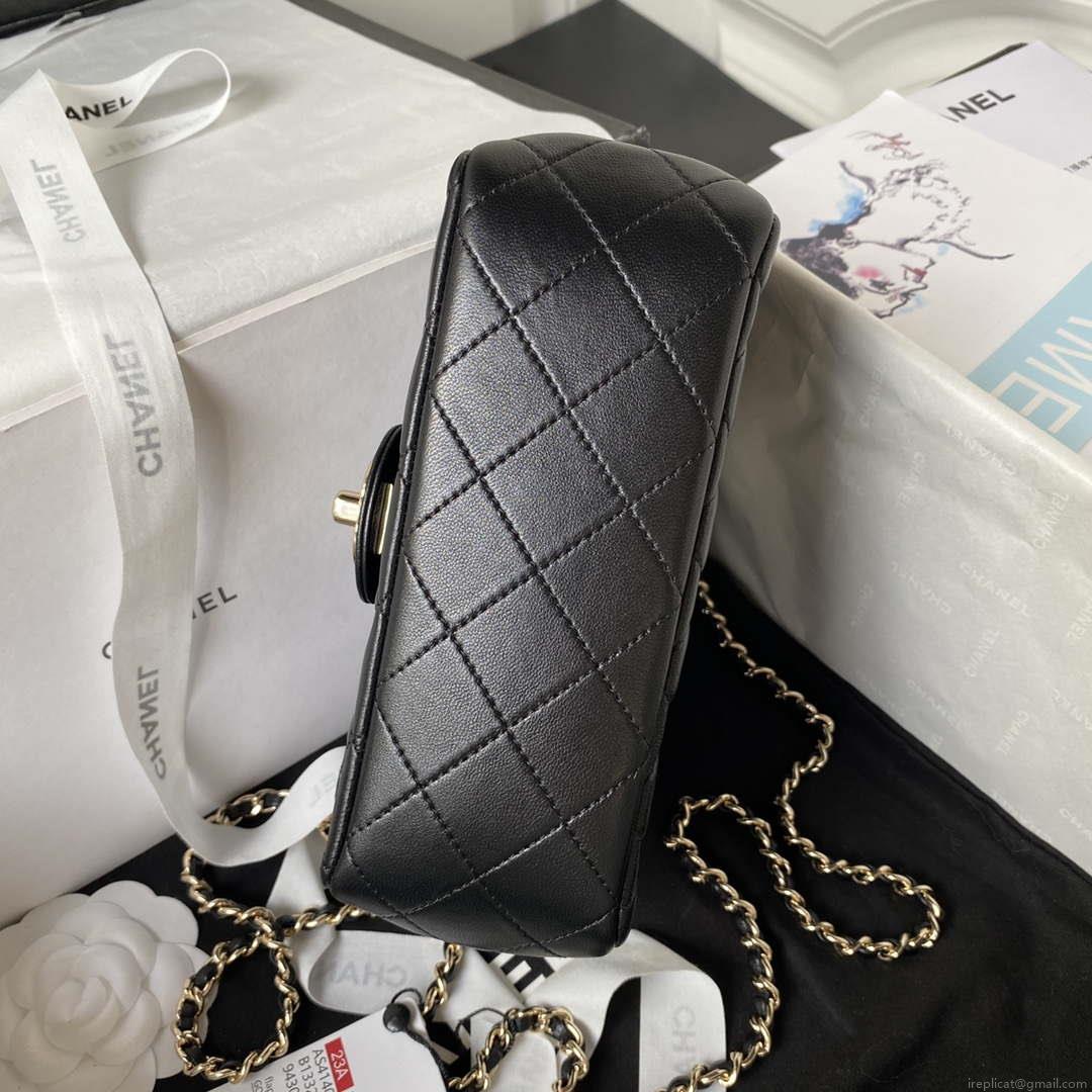 Chanel AS4140 Camellia Embossed With top Handle Bag Black