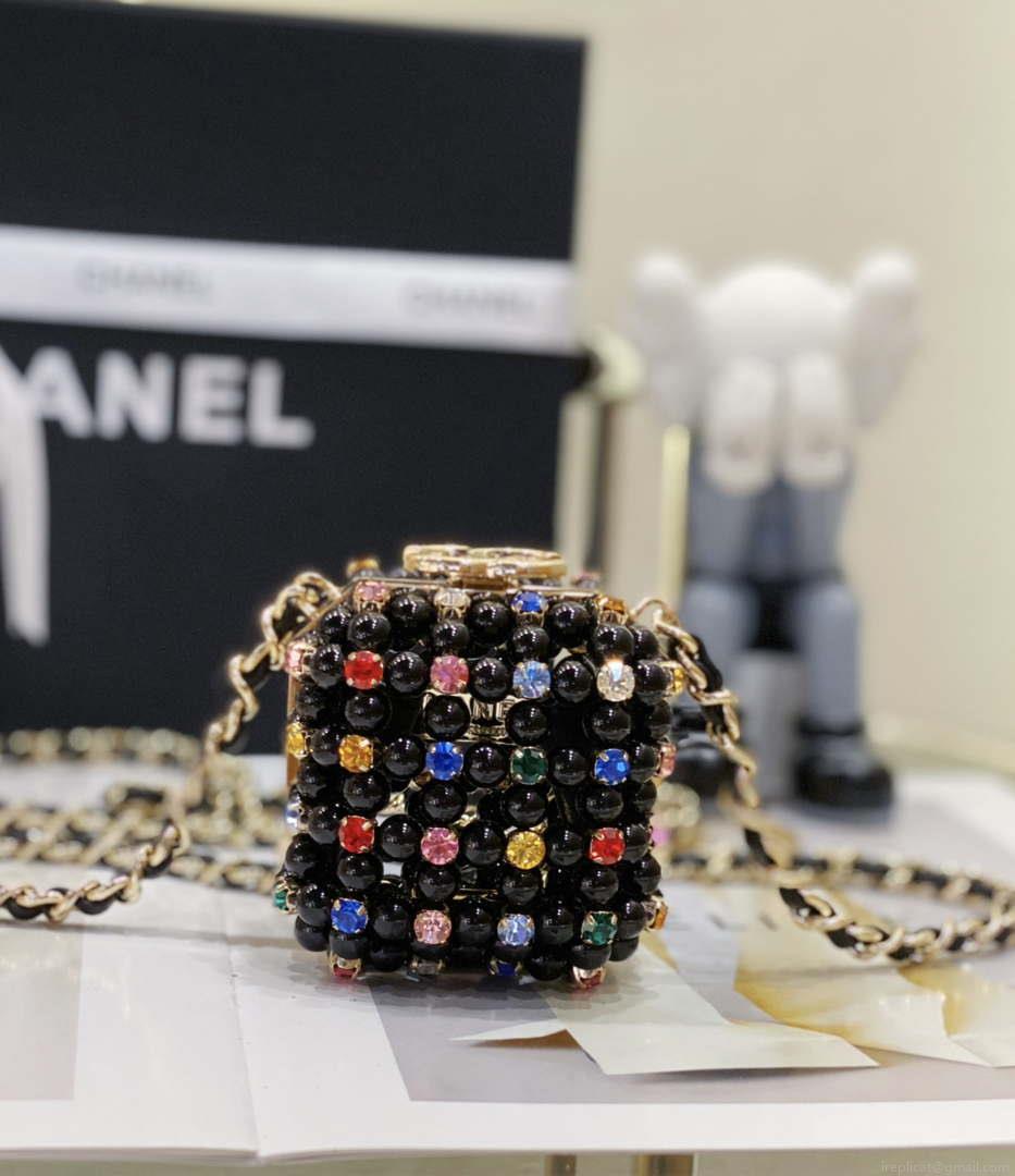 Chanel AS3769 MINI EVENING Bag Imitation Pearls Black & Multicolor