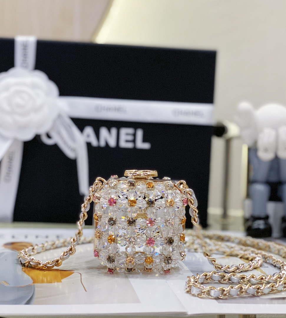 Chanel AS3769 MINI EVENING Bag Imitation Pearls gemstone White & Multicolor
