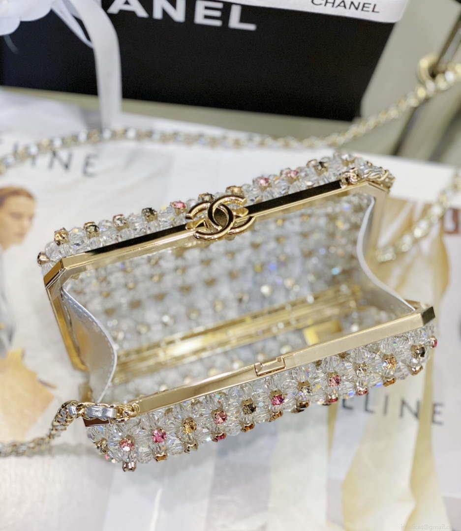 Chanel AS3771 EVENING Bag Glass Pearls & Gold-Tone Metal Transparent & Multicolor