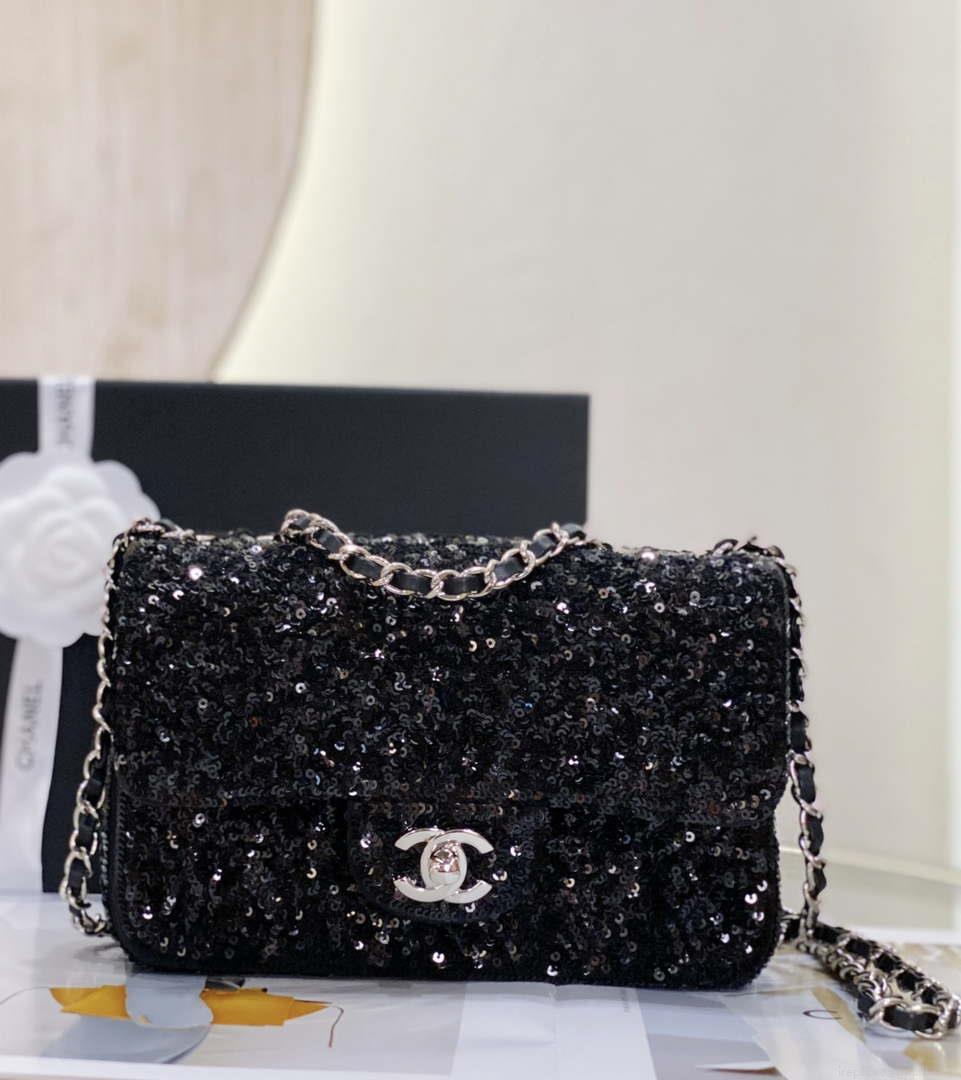 Chanel AS1116 Samll Flap sequin bag sparkling bingbing 20cm Black