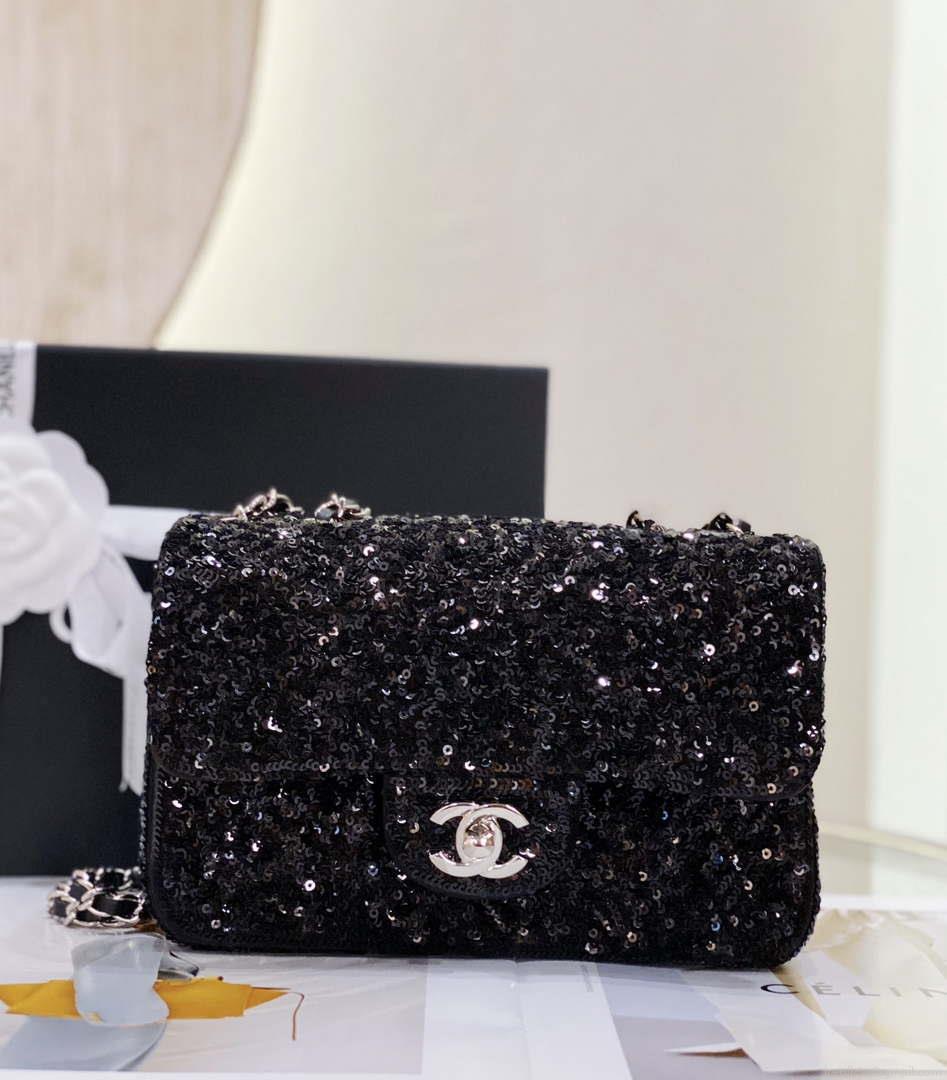 Chanel AS1116 Samll Flap sequin bag sparkling bingbing 20cm Black