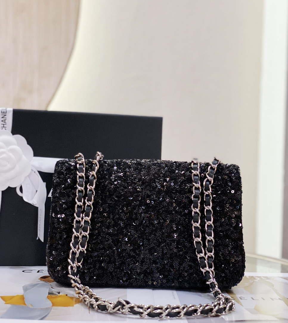 Chanel AS1116 Samll Flap sequin bag sparkling bingbing 20cm Black