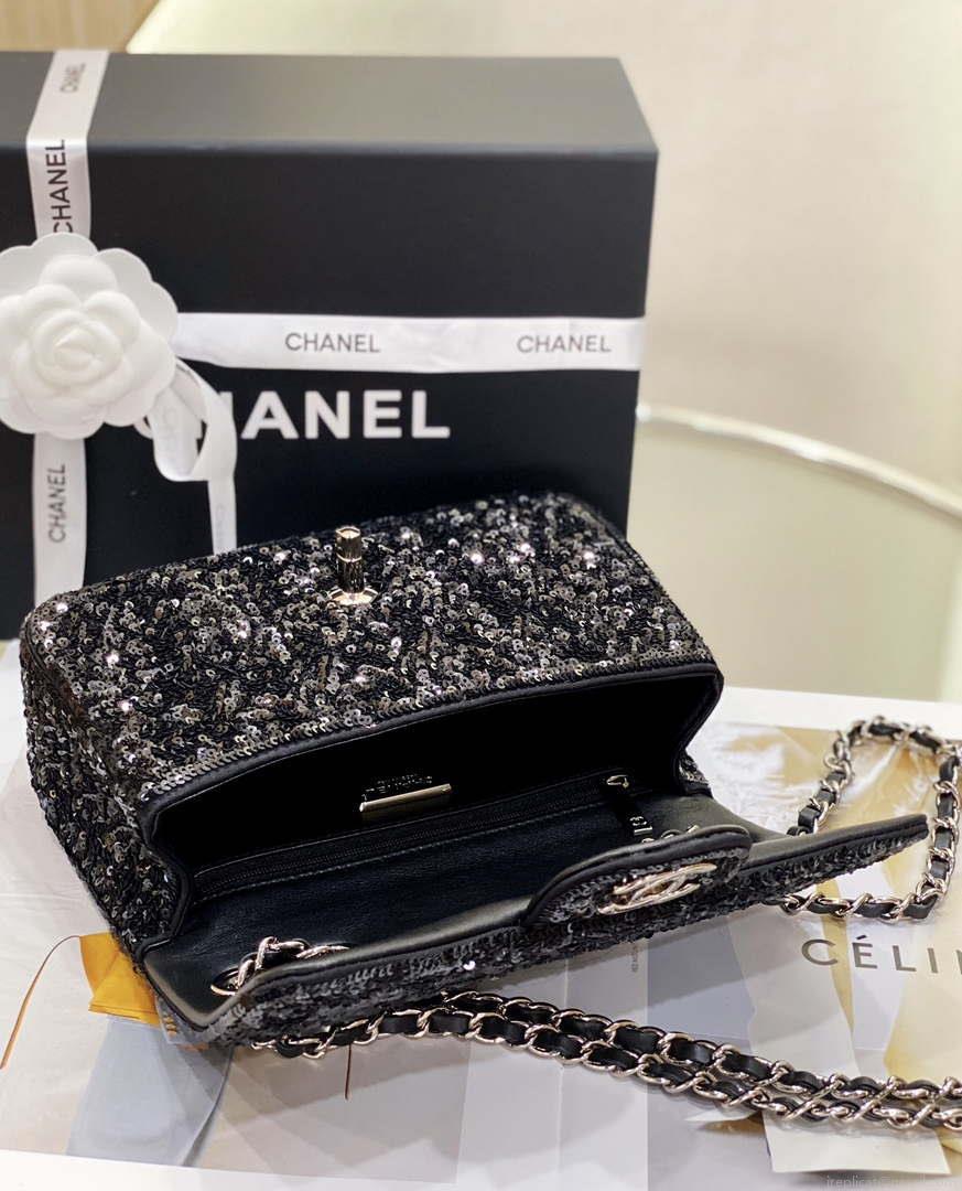 Chanel AS1116 Samll Flap sequin bag sparkling bingbing 20cm Black