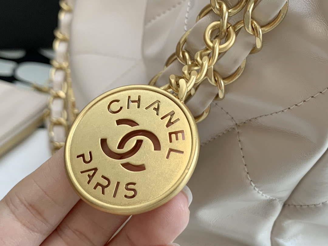 Chanel 22 AS3260 Small Handbag Shiny Calfskin Apricot