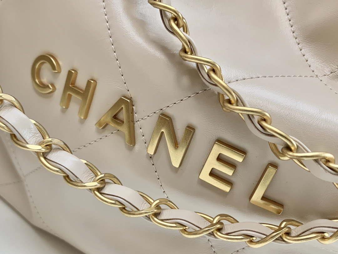 Chanel 22 AS3260 Small Handbag Shiny Calfskin Apricot