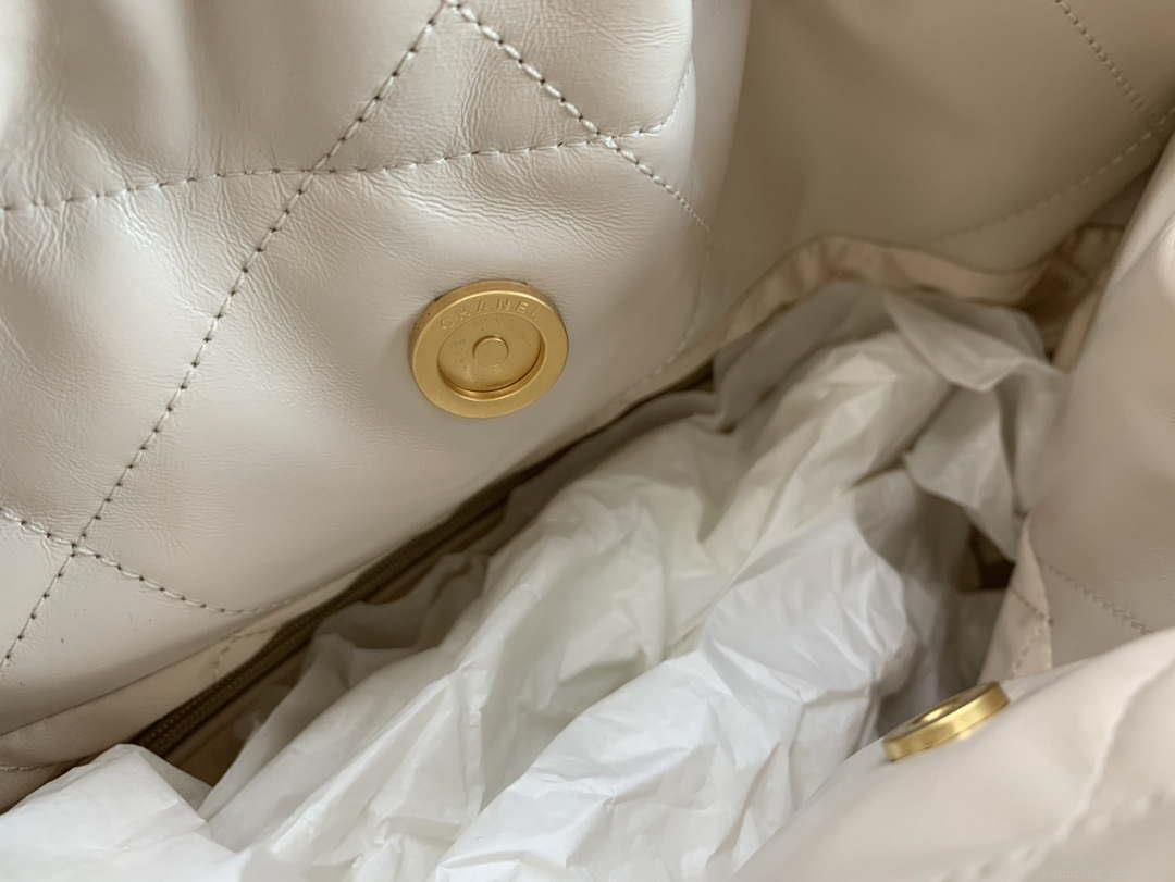 Chanel 22 AS3260 Small Handbag Shiny Calfskin Apricot