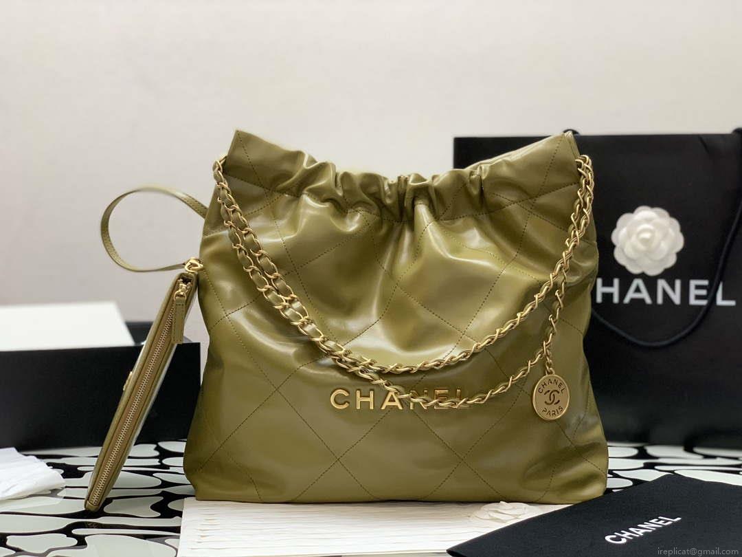 Chanel 22 Handbag Shiny Calfskin Gold AS3261 Lemon Yellow