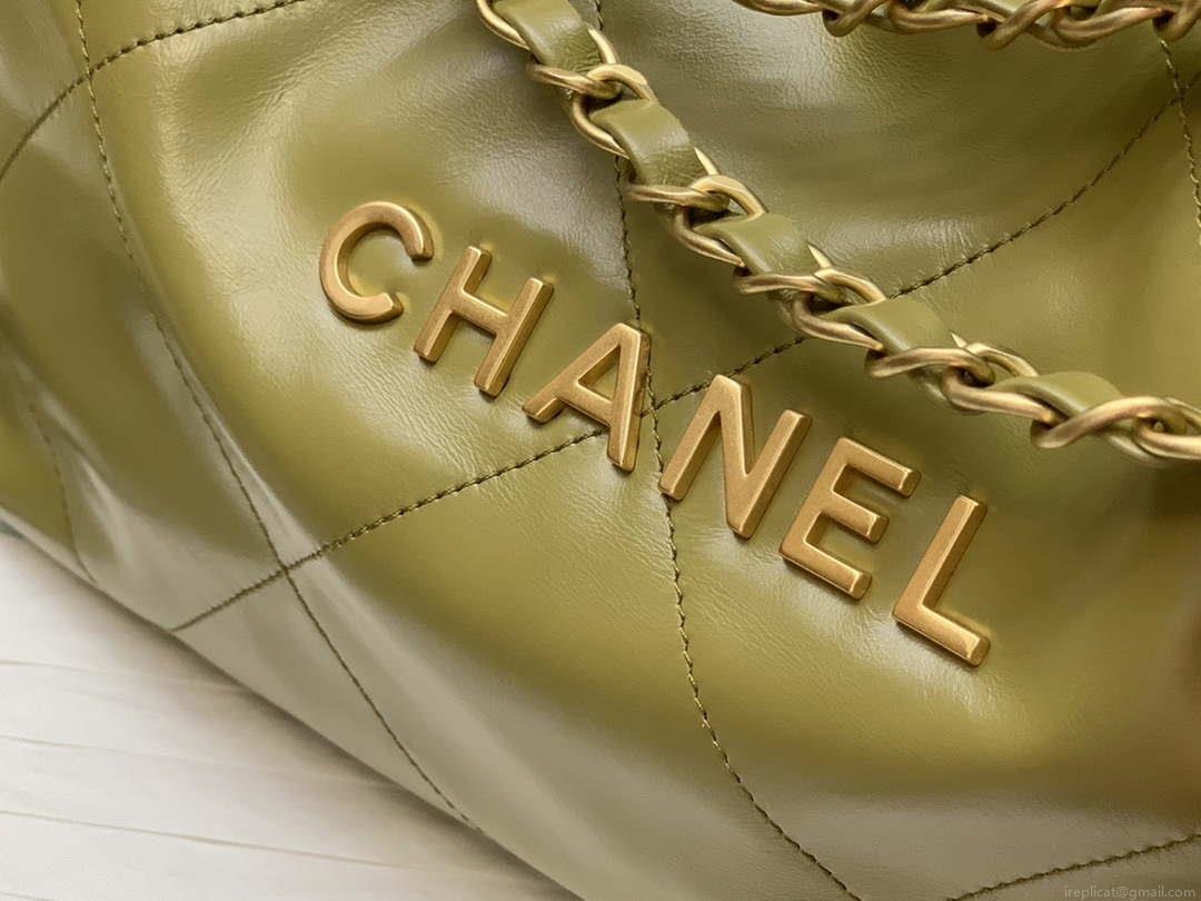 Chanel 22 Handbag Shiny Calfskin Gold AS3261 Lemon Yellow