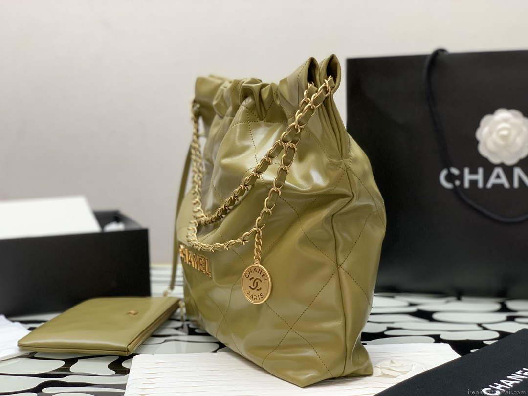 Chanel 22 Handbag Shiny Calfskin Gold AS3261 Lemon Yellow