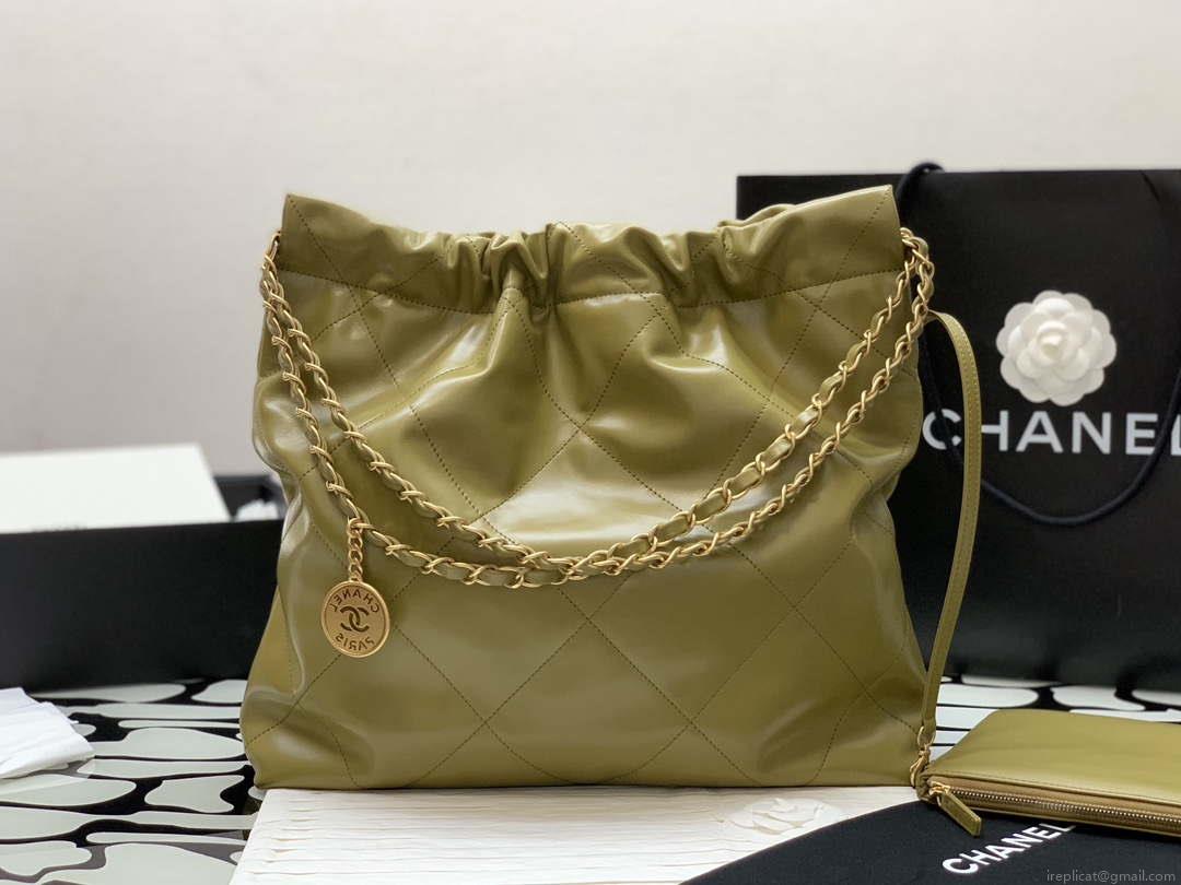 Chanel 22 Handbag Shiny Calfskin Gold AS3261 Lemon Yellow