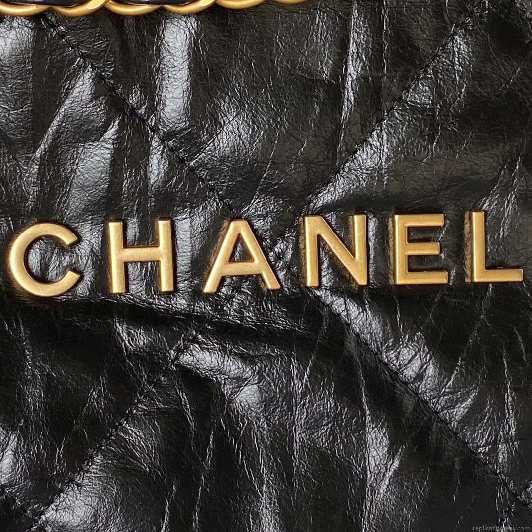 Chanel 22 Small Handbag AS3260 Memorial Calfskin leather Black Gold
