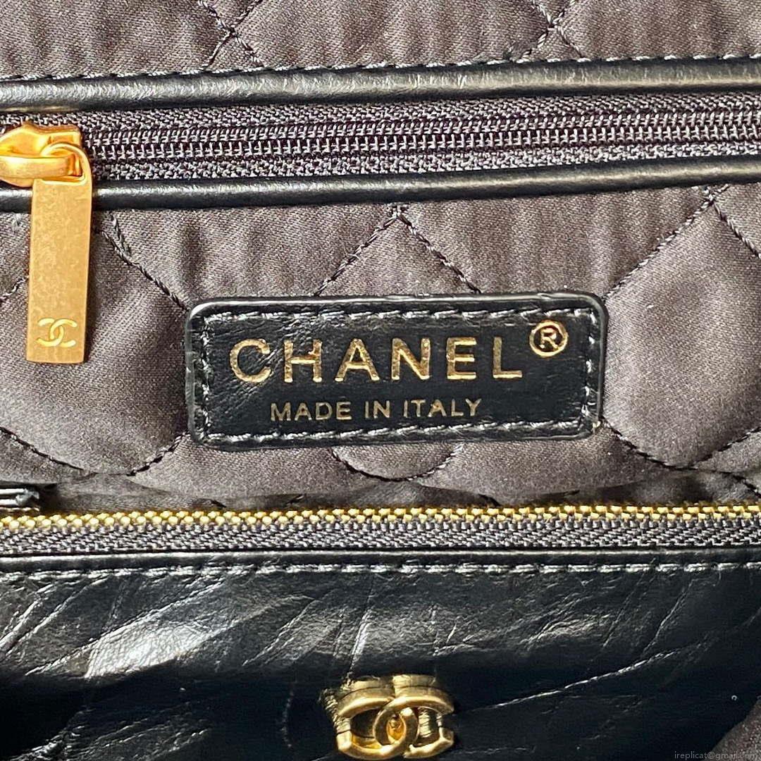 Chanel 22 Small Handbag AS3260 Memorial Calfskin leather Black Gold