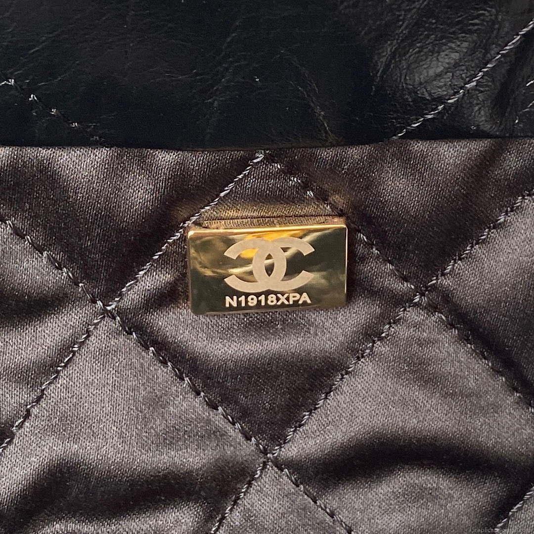 Chanel 22 Small Handbag AS3260 Memorial Calfskin leather Black Gold