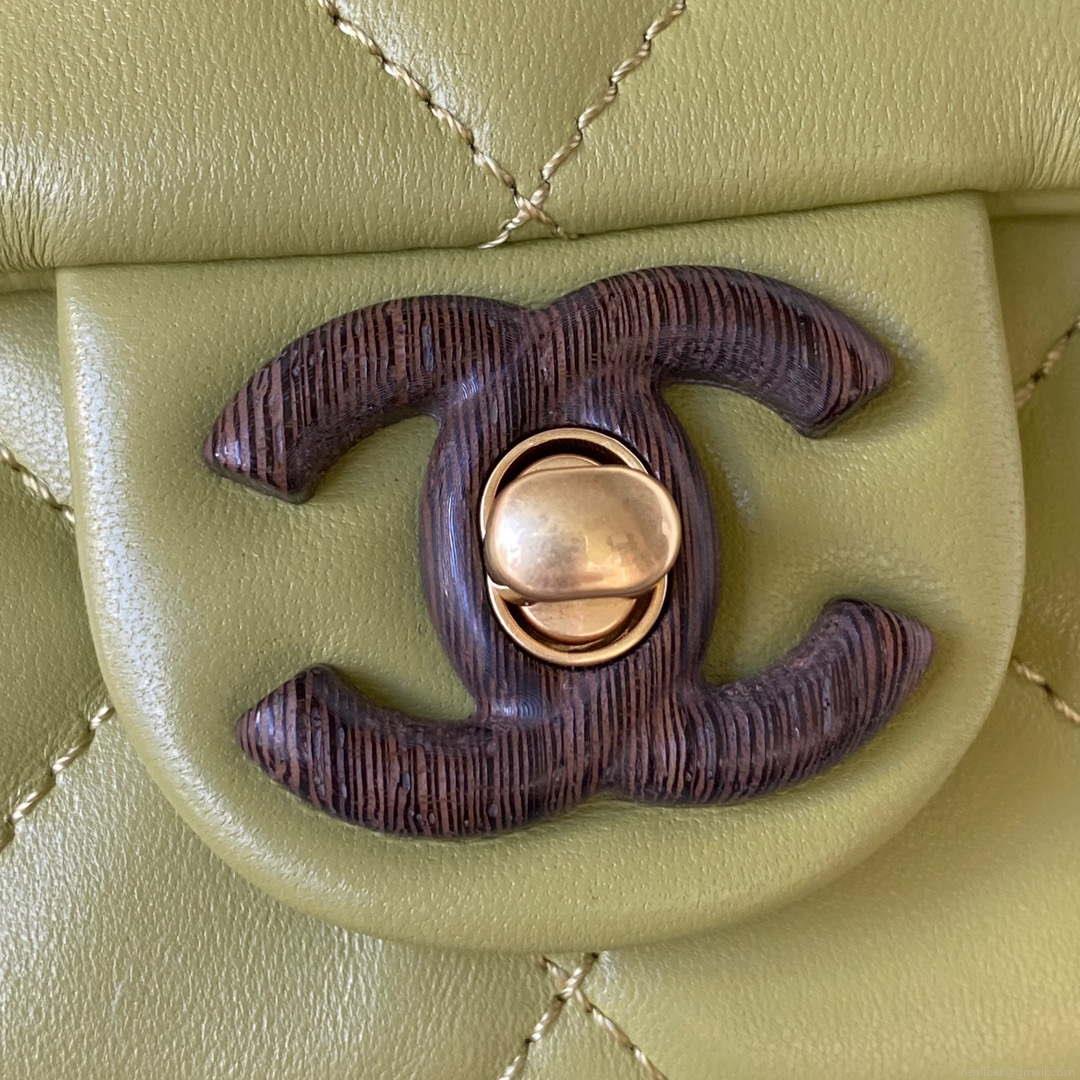 Chanel AS4165 Mini Flap Bag Lambskin Wenge Wood & Gold-Tone Metal Lemon Green