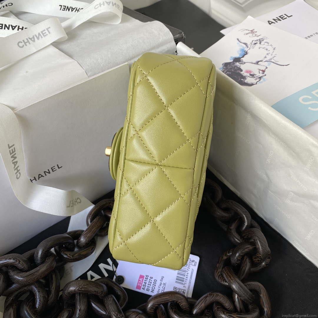 Chanel AS4165 Mini Flap Bag Lambskin Wenge Wood & Gold-Tone Metal Lemon Green
