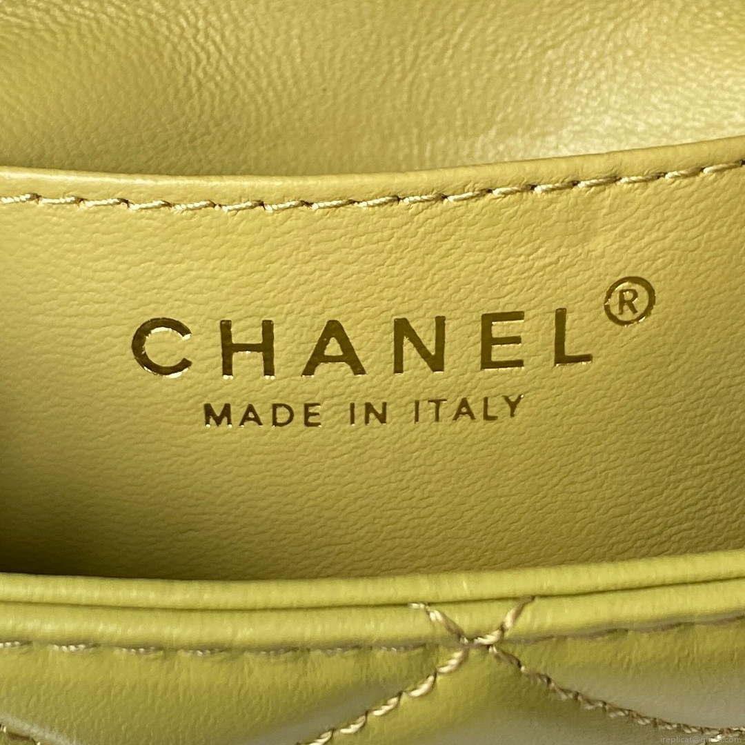 Chanel AS4165 Mini Flap Bag Lambskin Wenge Wood & Gold-Tone Metal Lemon Green