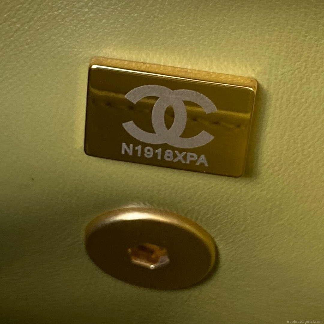 Chanel AS4165 Mini Flap Bag Lambskin Wenge Wood & Gold-Tone Metal Lemon Green