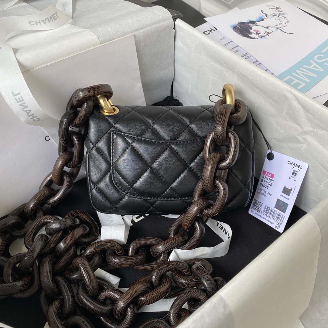 Chanel AS4165 Mini Flap Bag Lambskin Wenge Wood & Gold-Tone Metal Black