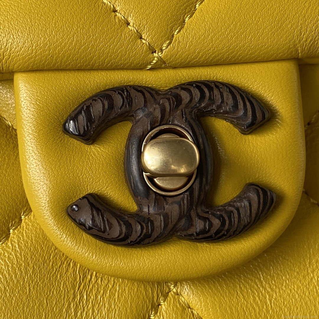 Chanel AS4165 Mini Flap Bag Lambskin Wenge Wood & Gold-Tone Metal Yellow