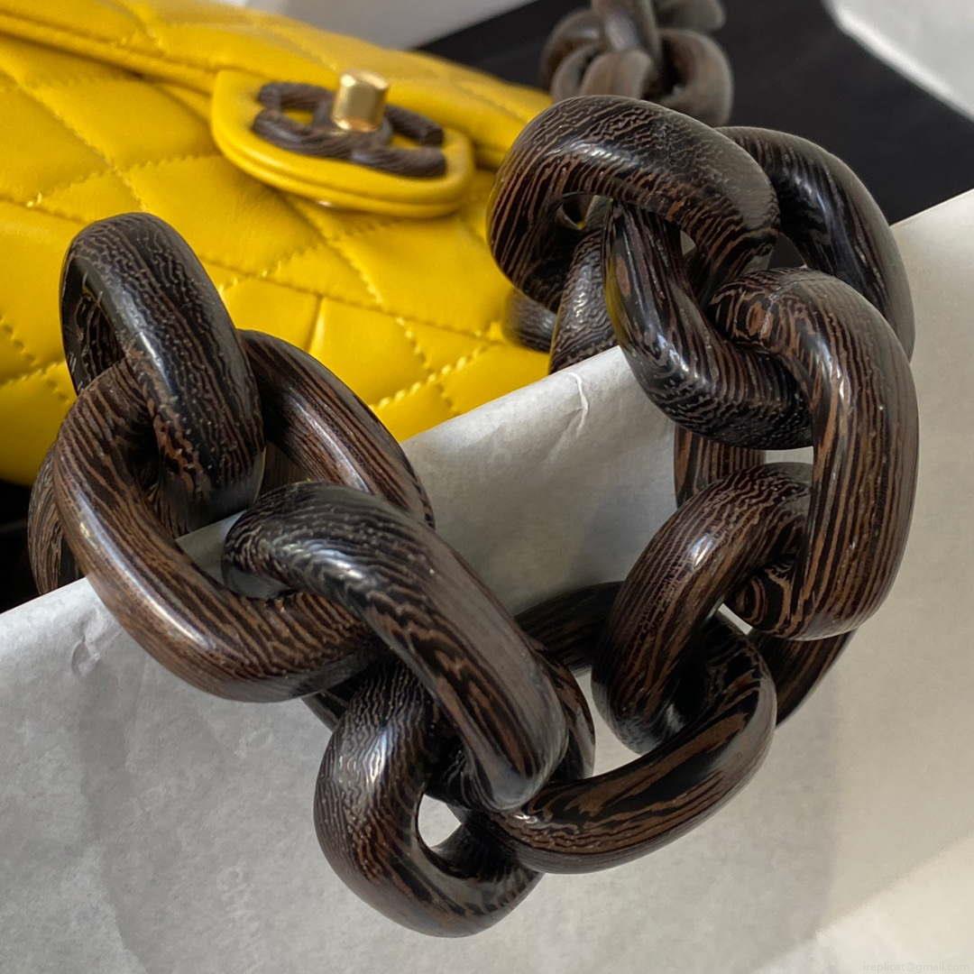 Chanel AS4165 Mini Flap Bag Lambskin Wenge Wood & Gold-Tone Metal Yellow