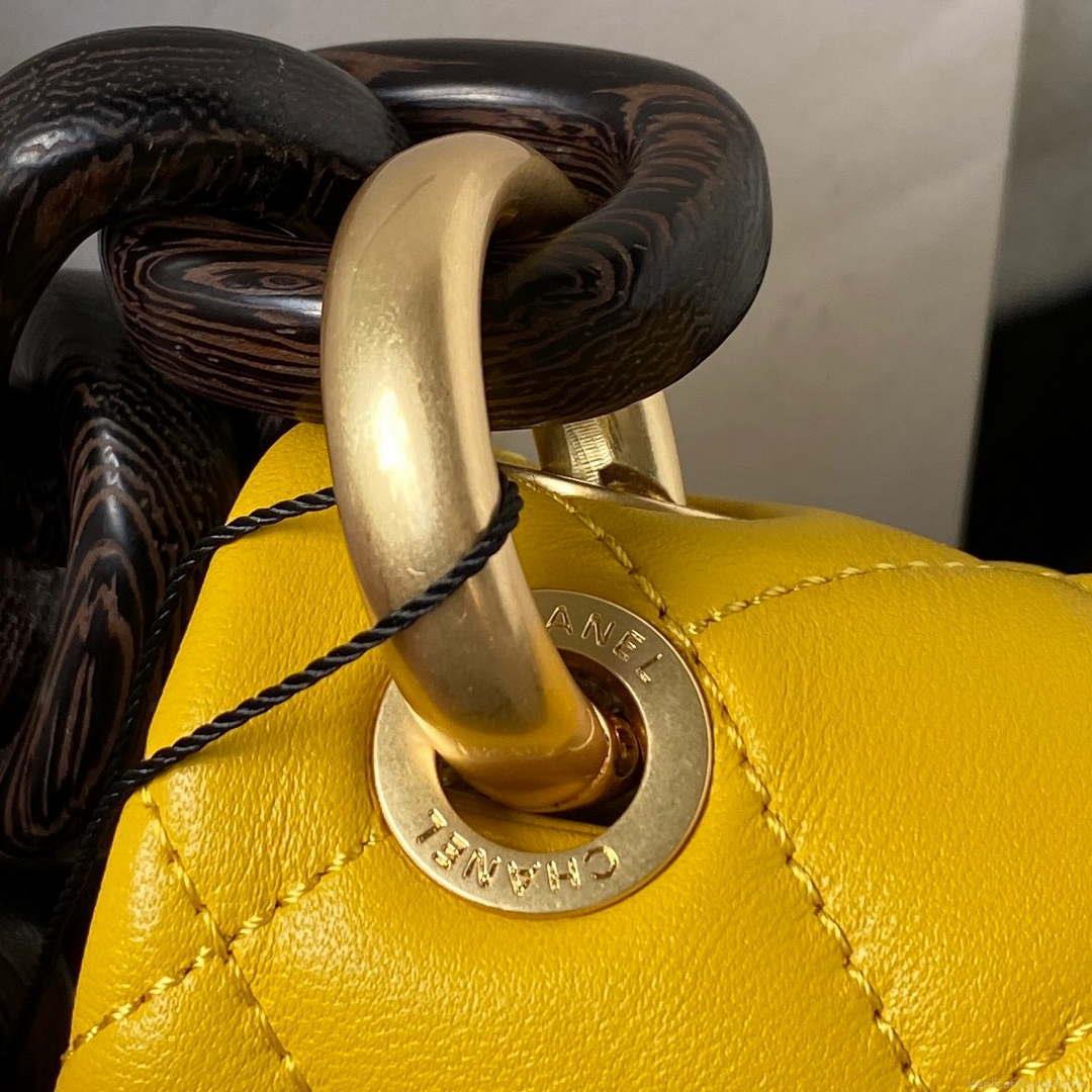 Chanel AS4165 Mini Flap Bag Lambskin Wenge Wood & Gold-Tone Metal Yellow