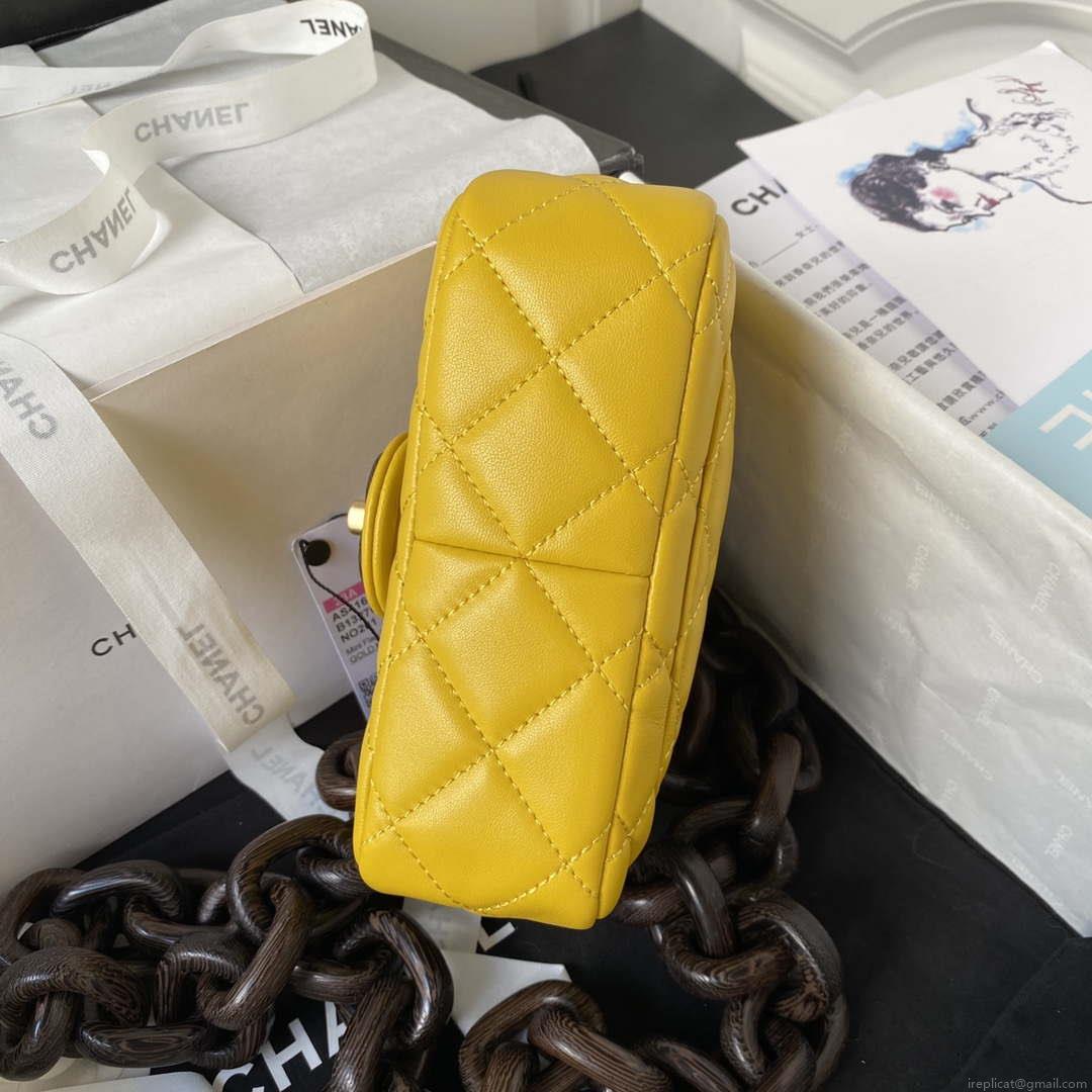 Chanel AS4165 Mini Flap Bag Lambskin Wenge Wood & Gold-Tone Metal Yellow