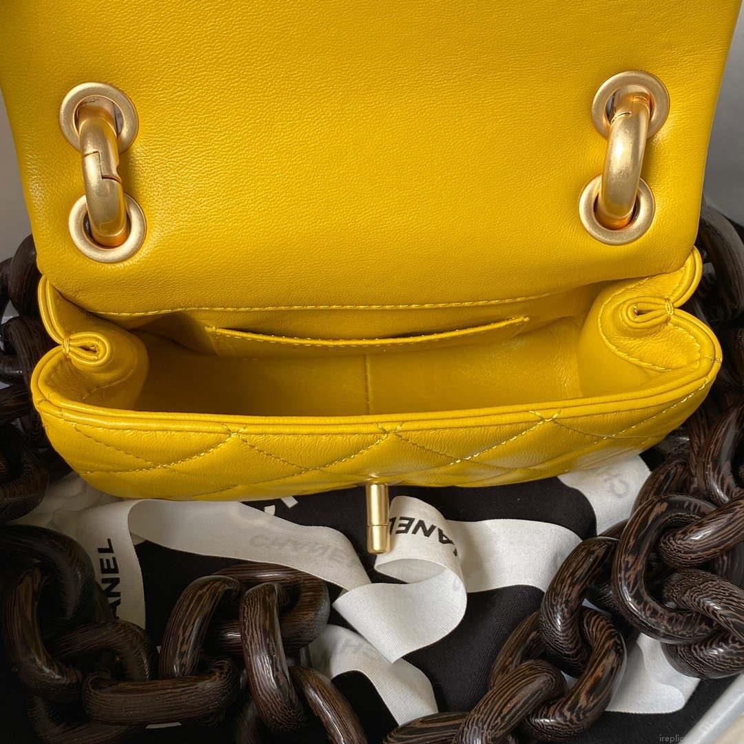 Chanel AS4165 Mini Flap Bag Lambskin Wenge Wood & Gold-Tone Metal Yellow