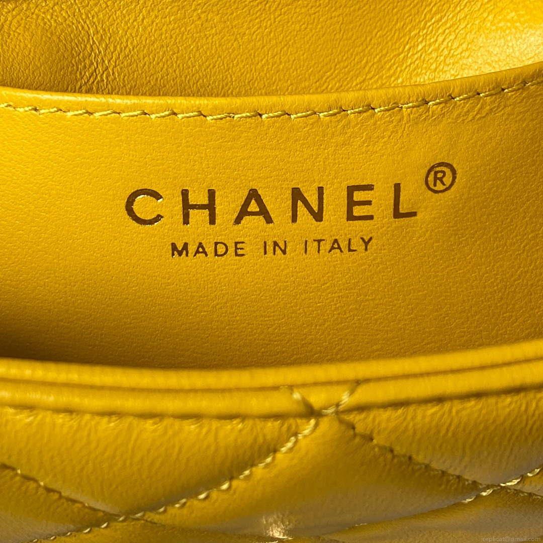 Chanel AS4165 Mini Flap Bag Lambskin Wenge Wood & Gold-Tone Metal Yellow