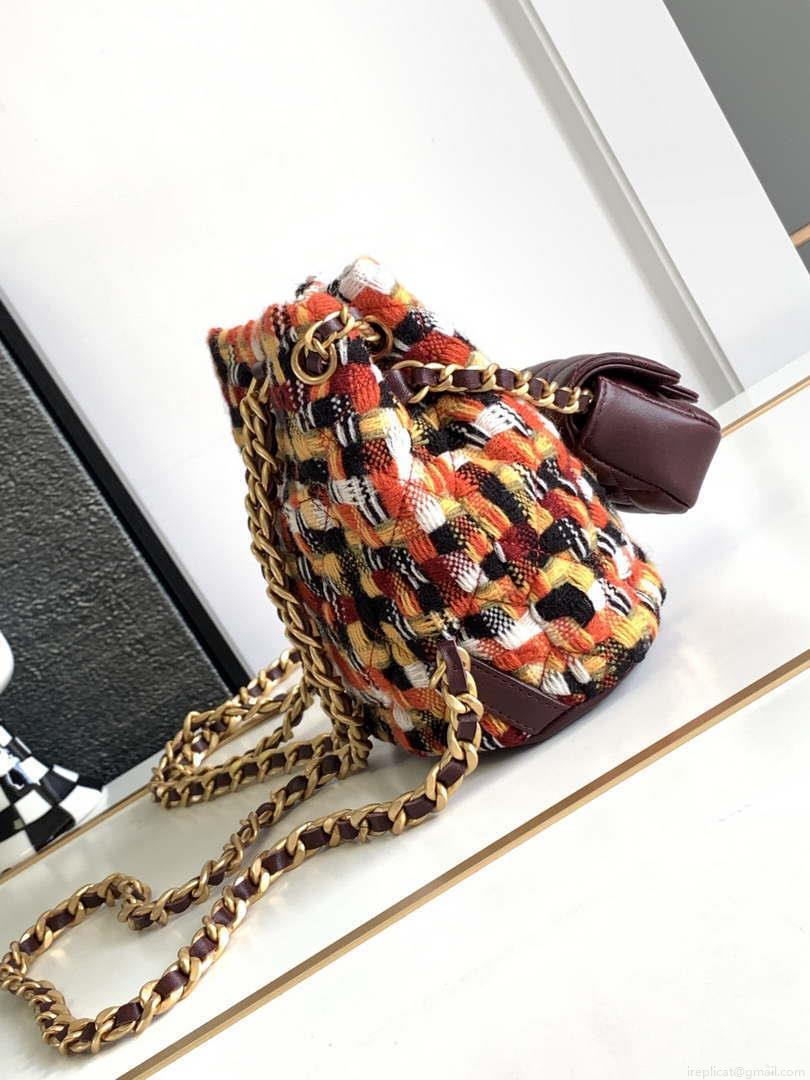 Chanel AS3947 Small Backpack Wool Tweed, Lambski & Gold-Tone Metal Orange
