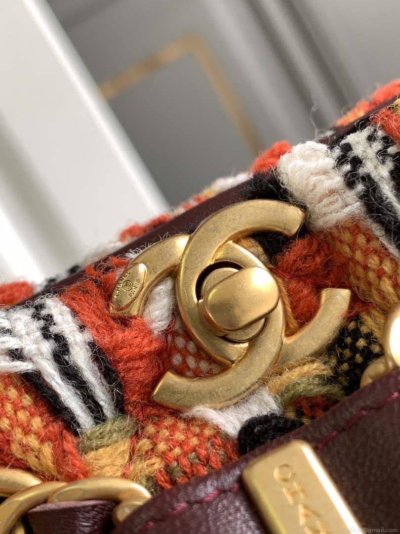 Chanel AS3947 Small Backpack Wool Tweed, Lambski & Gold-Tone Metal Orange