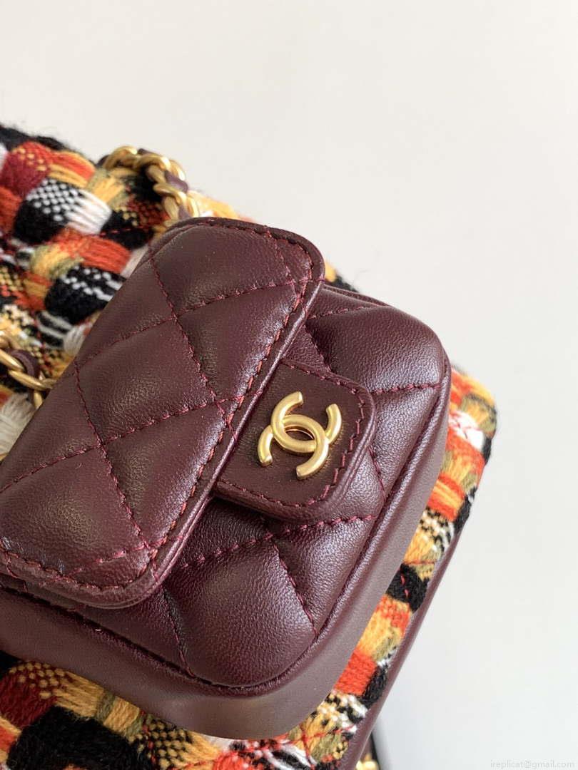 Chanel AS3947 Small Backpack Wool Tweed, Lambski & Gold-Tone Metal Orange