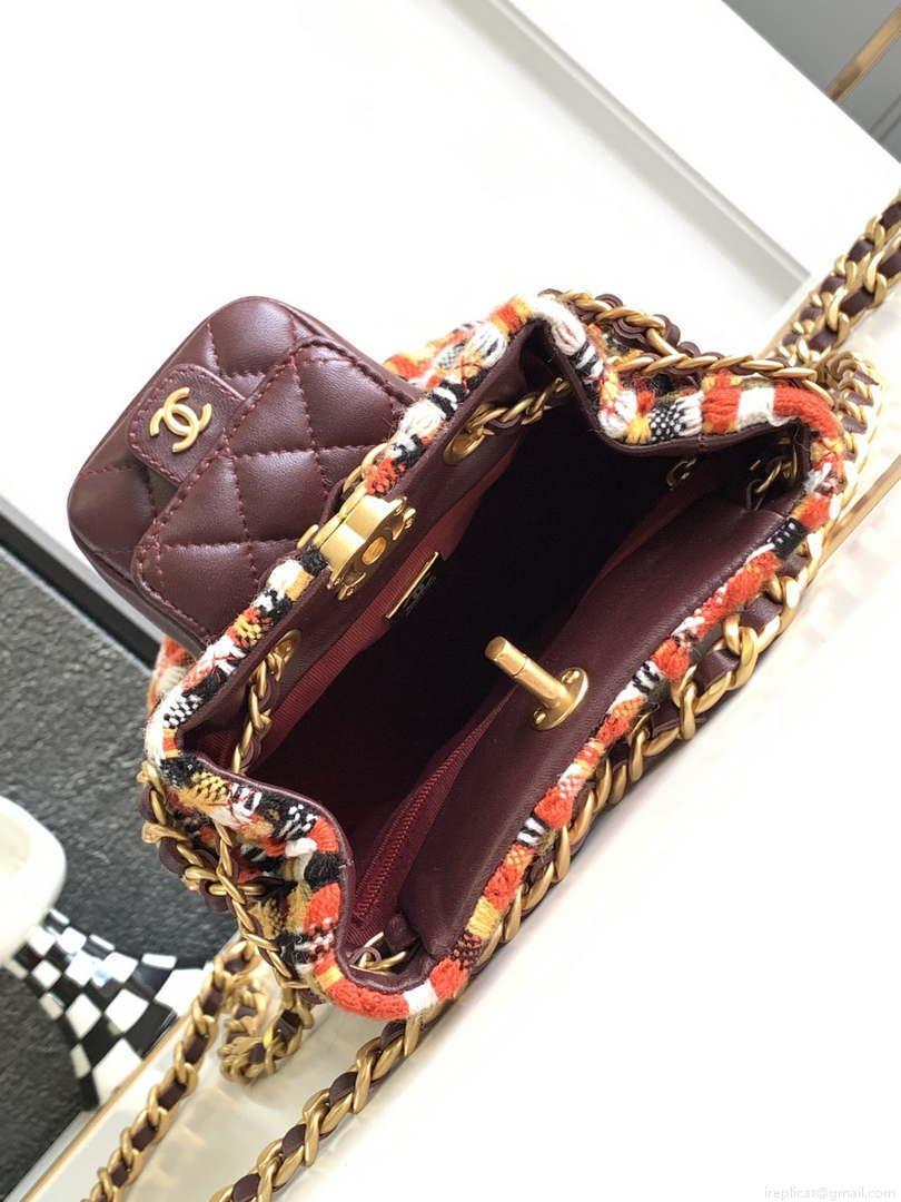 Chanel AS3947 Small Backpack Wool Tweed, Lambski & Gold-Tone Metal Orange